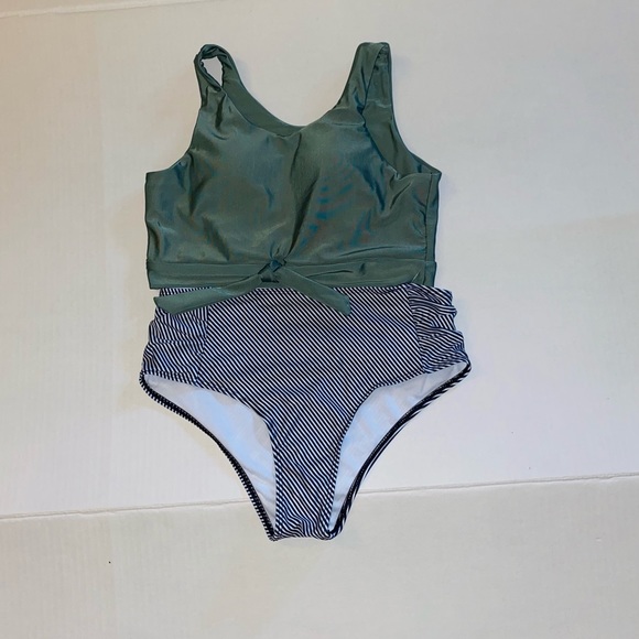 High Waisted Bathing Suits Women 2 Piece High Neck Bow Knot Modest Swimsuits Med - Picture 2 of 7